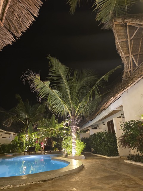 Pool illuminated at night