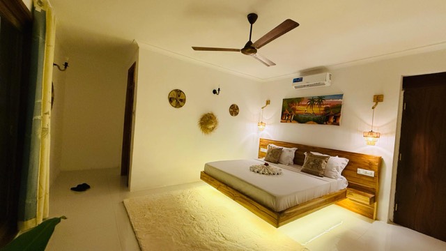Modern hotel room with ambient lighting