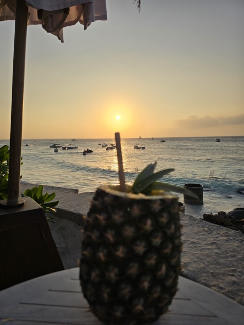 Cocktail at sunset overlooking the ocean